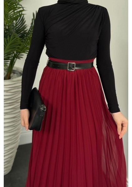 Lysa Pliseli Astarlı Etek Bordo modelleri