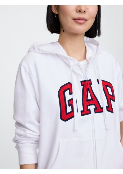 Kadın Beyaz Gap Logo Relaxed Fermuarlı Sweatshirt modelleri