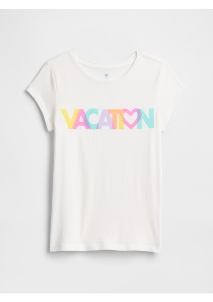 Kız Çocuk Kırık Beyaz Grafikli T-Shirt