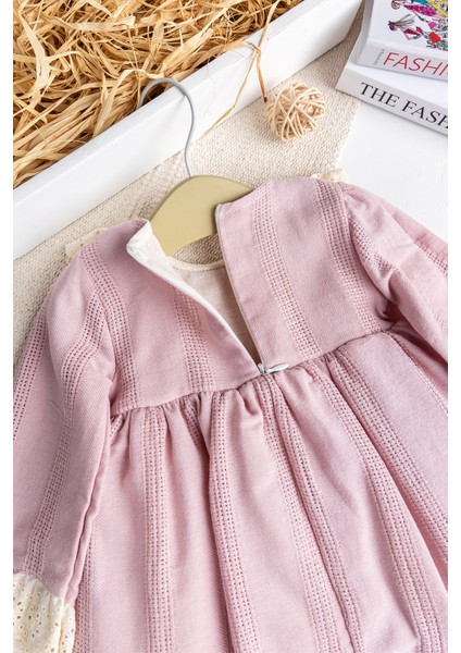Fistolu Kare Yaka %100 Pamuk Pembe Kız Bebek Elbise Özel Gün Doğum Günü modelleri