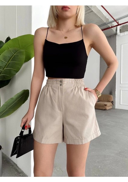 Çıtçıtlı Gabardin Şort