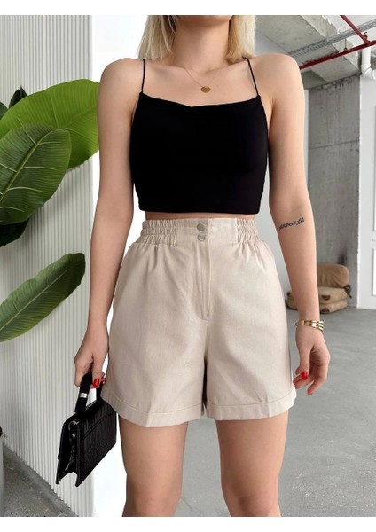 Çıtçıtlı Gabardin Şort