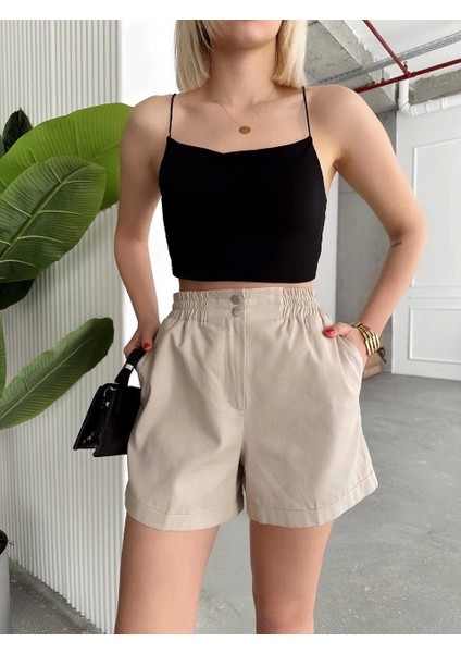 Çıtçıtlı Gabardin Şort