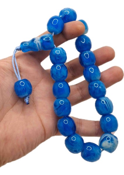 Büyük Boy Özel Model Mavi Renk Desenli Efe Maskot Toz Kehribar Tesbih