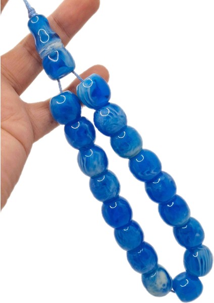 Büyük Boy Özel Model Mavi Renk Desenli Efe Maskot Toz Kehribar Tesbih fiyatları