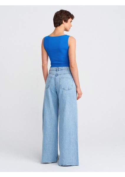 71787 Paçası Dikişsiz Geniş Denim Pantolon-Gri fiyatları