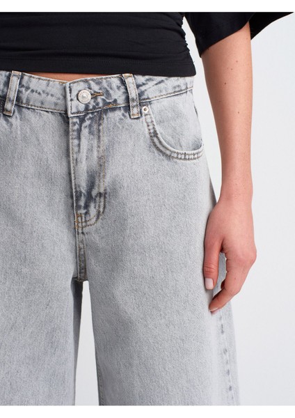 71787 Paçası Dikişsiz Geniş Denim Pantolon-Gri modelleri