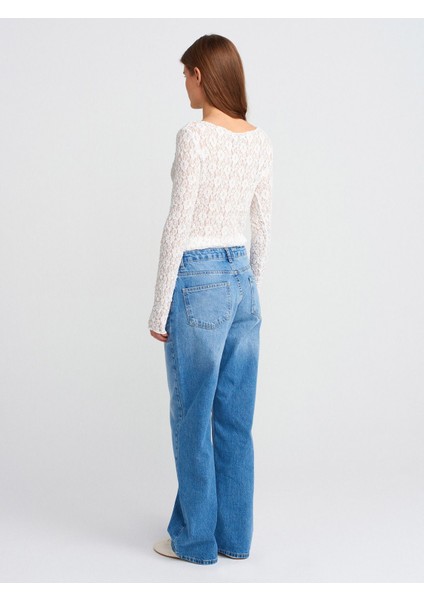 71790 Boru Paça Efektli Kumaş Denim Pantolon-Mavi