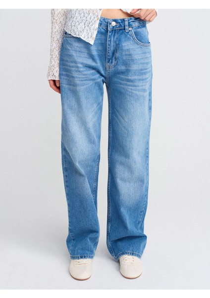 71790 Boru Paça Efektli Kumaş Denim Pantolon-Mavi fiyatları