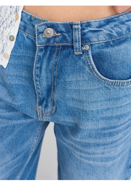 71790 Boru Paça Efektli Kumaş Denim Pantolon-Mavi modelleri