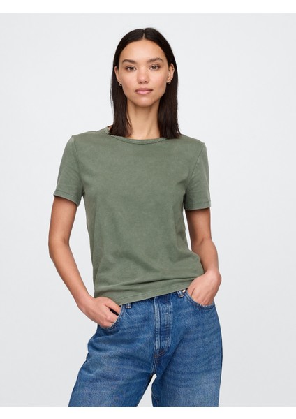 Kadın Haki %100 Organik Pamuk Vintagesoft T-Shirt