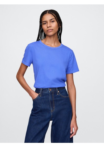 Kadın Mavi %100 Organik Pamuk Vintagesoft T-Shirt