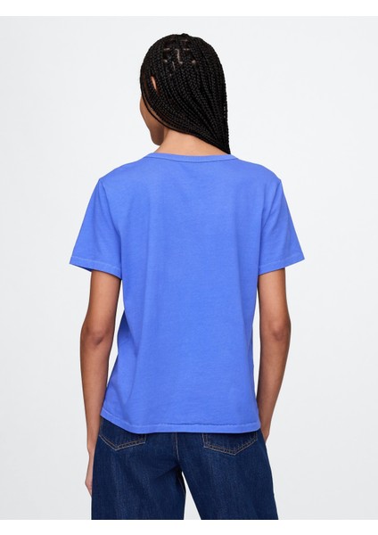 Kadın Mavi %100 Organik Pamuk Vintagesoft T-Shirt