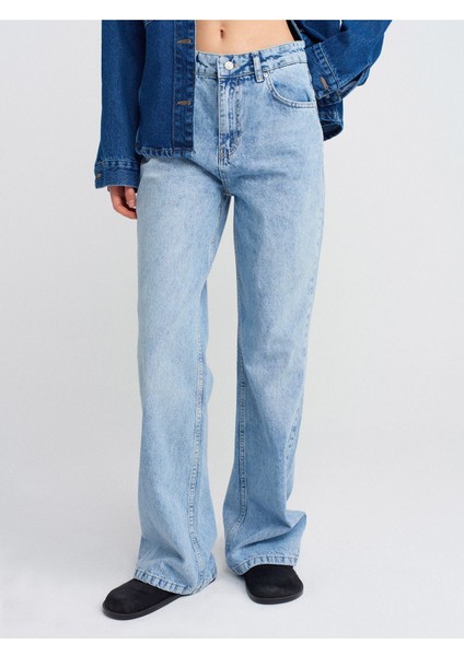 71792 Kar Yıkama Wideleg Denim Pantolon-Mavi modelleri