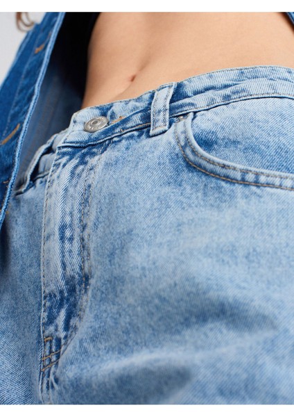 71792 Kar Yıkama Wideleg Denim Pantolon-Mavi fırsatları