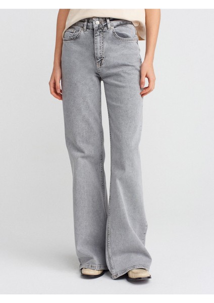 71796 Likralı Wideleg Denim Pantolon-Gri modelleri