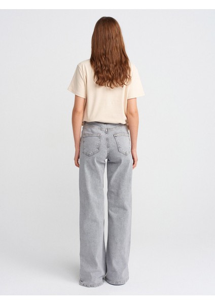 71796 Likralı Wideleg Denim Pantolon-Gri fiyatları