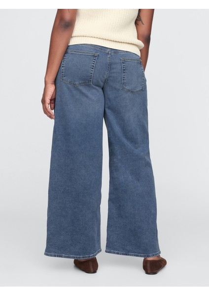Kadın Lacivert Mid Rise Easy Baggy Jean Pantolon fırsatları