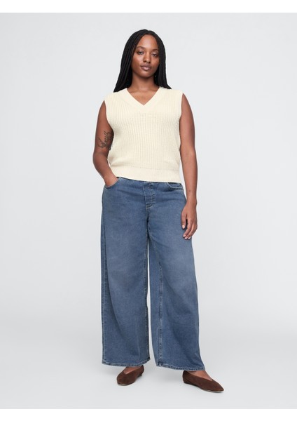 Kadın Lacivert Mid Rise Easy Baggy Jean Pantolon indirimleri