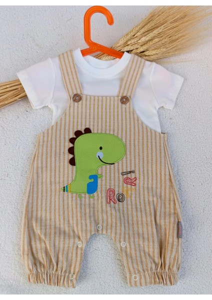Erkek Bebek Çocuk Dinazor Desenli Keten Salopet Tişört Iki Parça Takım fiyatları