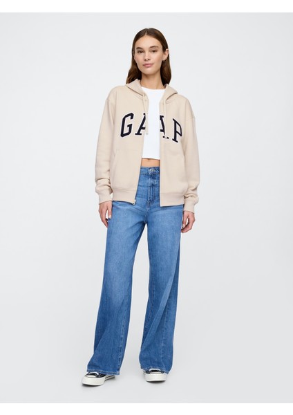 Kadın Bej Gap Logo Fleece Fermuarlı Sweatshirt fırsatları