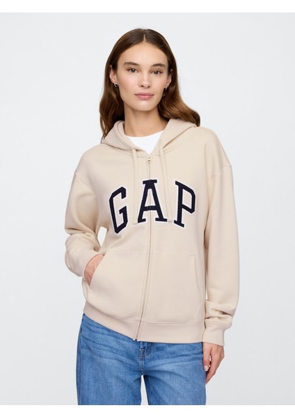 Kadın Bej Gap Logo Fleece Fermuarlı Sweatshirt