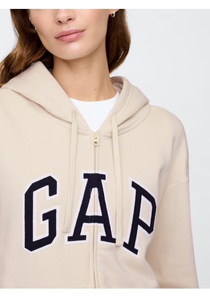Kadın Bej Gap Logo Fleece Fermuarlı Sweatshirt modelleri