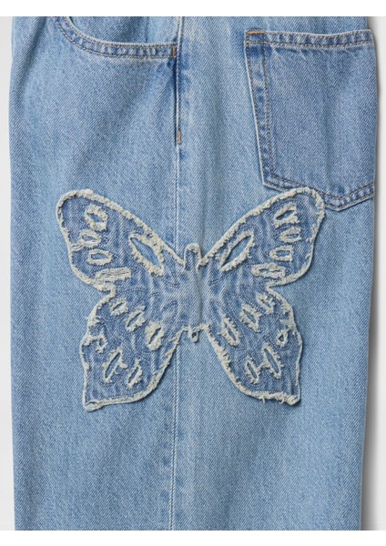 Kız Çocuk Mavi Wide Leg Jean Pantolon