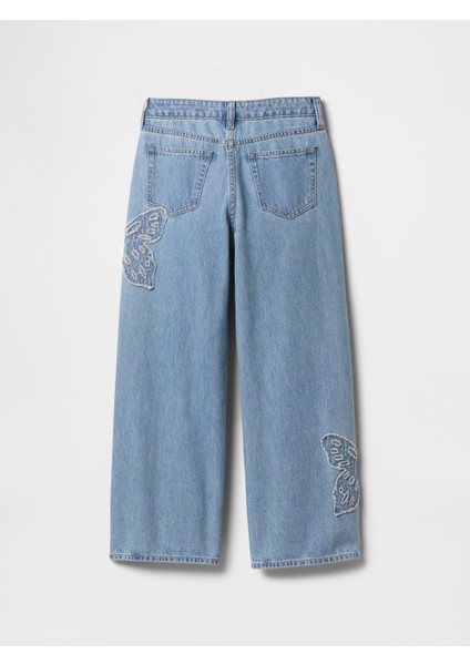 Kız Çocuk Mavi Wide Leg Jean Pantolon