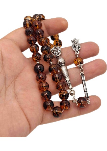 Toprak Fosilli Küre Kesim Cam Tesbih