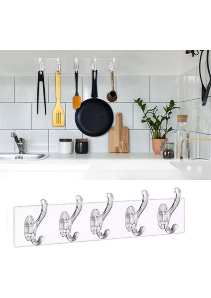 5&apos;li Güçlü Yapışkanlı Şeffaf Duvar Askısı Banyo Mutfak Düzenleyici Pratik Askılık-Findit
