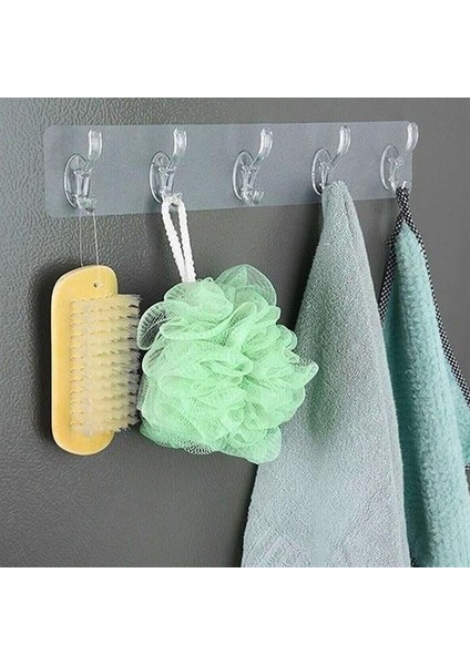 5&apos;li Güçlü Yapışkanlı Şeffaf Duvar Askısı Banyo Mutfak Düzenleyici Pratik Askılık-Findit