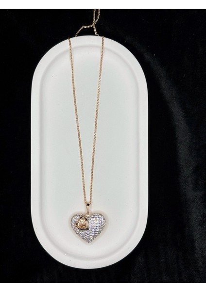 Xupıng Jewelry Zirkon Taşlı Çift Kalp Figürlü Altın Kaplama Kolye