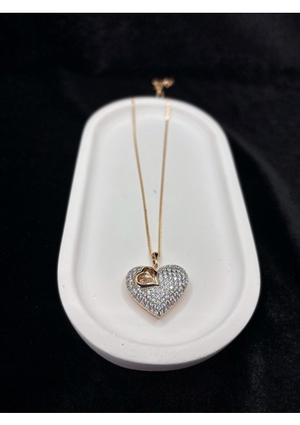 Xupıng Jewelry Zirkon Taşlı Çift Kalp Figürlü Altın Kaplama Kolye