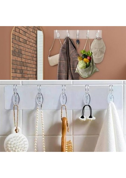 5&apos;li Güçlü Yapışkanlı Şeffaf Duvar Askısı Banyo Mutfak Düzenleyici Pratik Askılık-Findit