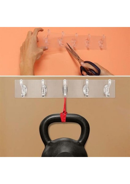 5&apos;li Güçlü Yapışkanlı Şeffaf Duvar Askısı Banyo Mutfak Düzenleyici Pratik Askılık-Findit