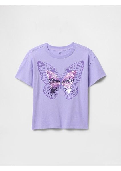 Kız Çocuk Mor Pullu Grafikli T-Shirt