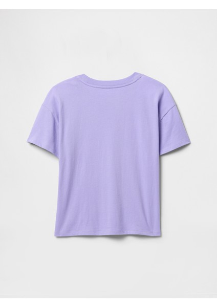 Kız Çocuk Mor Pullu Grafikli T-Shirt