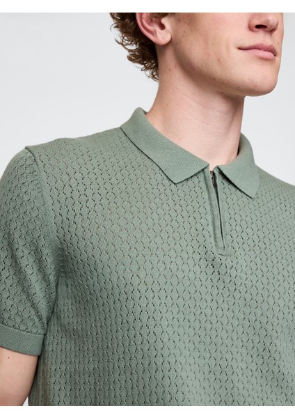Erkek Yeşil Kroşe Örgü Polo Yaka T-Shirt modelleri
