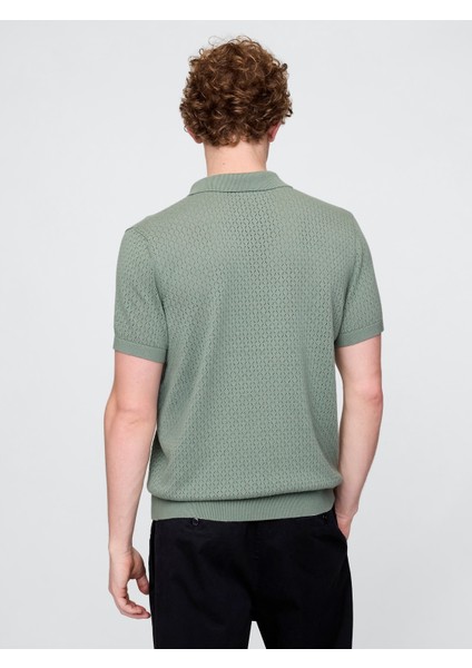 Erkek Yeşil Kroşe Örgü Polo Yaka T-Shirt fırsatları