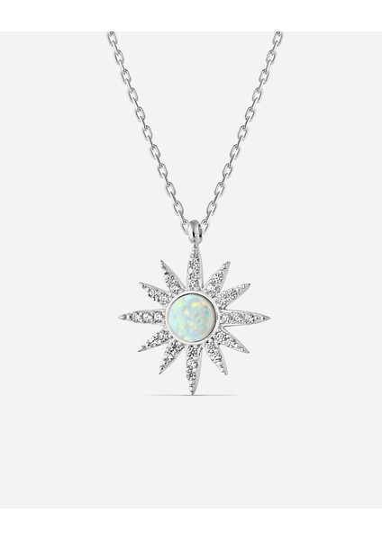 Opal Taşlı Gümüş Kutup Yıldızı Kolye
