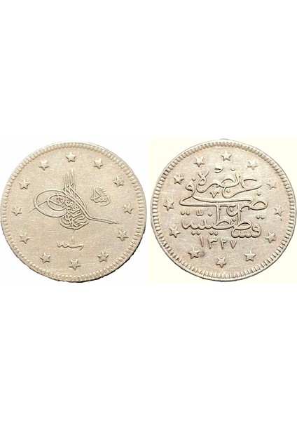 Sultan V. Mehmed Reşad, 2 Kuruş 1327/2 (1910) Çt/ççt Eski Madeni Gümüş Para modelleri