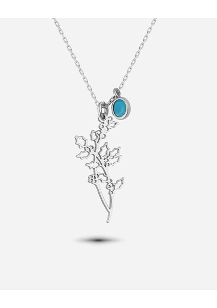 Gümüş Aralık Ayı Doğum Çiçeği Çoban Püskülü Kolyesi