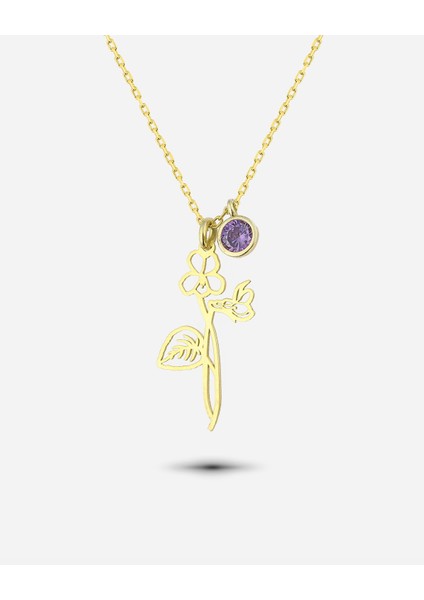 Gümüş Şubat Ayı Doğum Çiçeği Menekşe Kolyesi