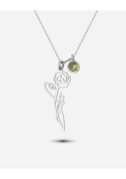 Gümüş Ağustos Ayı Doğum Çiçeği Gelincik Kolyesi