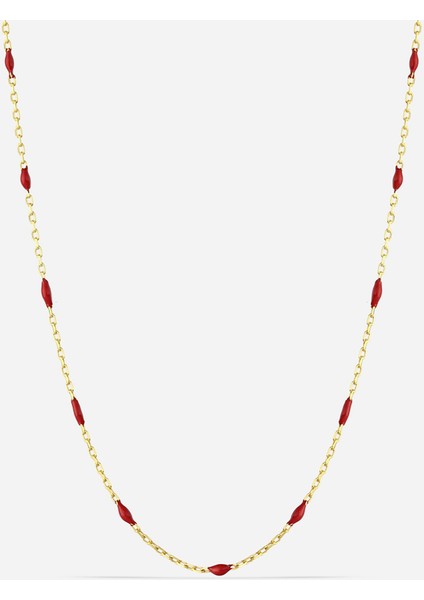 Kırmızı Mineli Gümüş Zincir
