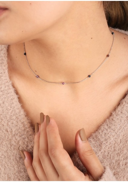 2,5 Karat Multicolor Safir Taşlı Gümüş Serenity Kolye modelleri