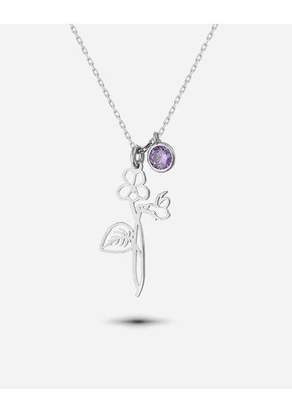 Gümüş Şubat Ayı Doğum Çiçeği Menekşe Kolyesi