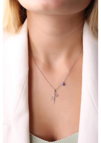 Gümüş Şubat Ayı Doğum Çiçeği Menekşe Kolyesi modelleri