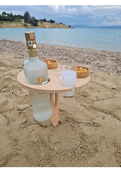 Elisgiftstore Yuvarlak Şarap Sehpası, Kaplanır Piknik Masası, Plaj Sehpası, Bahçe Sehpası EH039